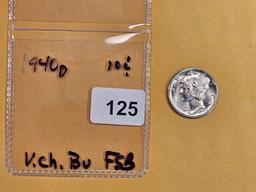 Very Choice Brilliant Uncirculated 1940-D Mercury Dime FSB