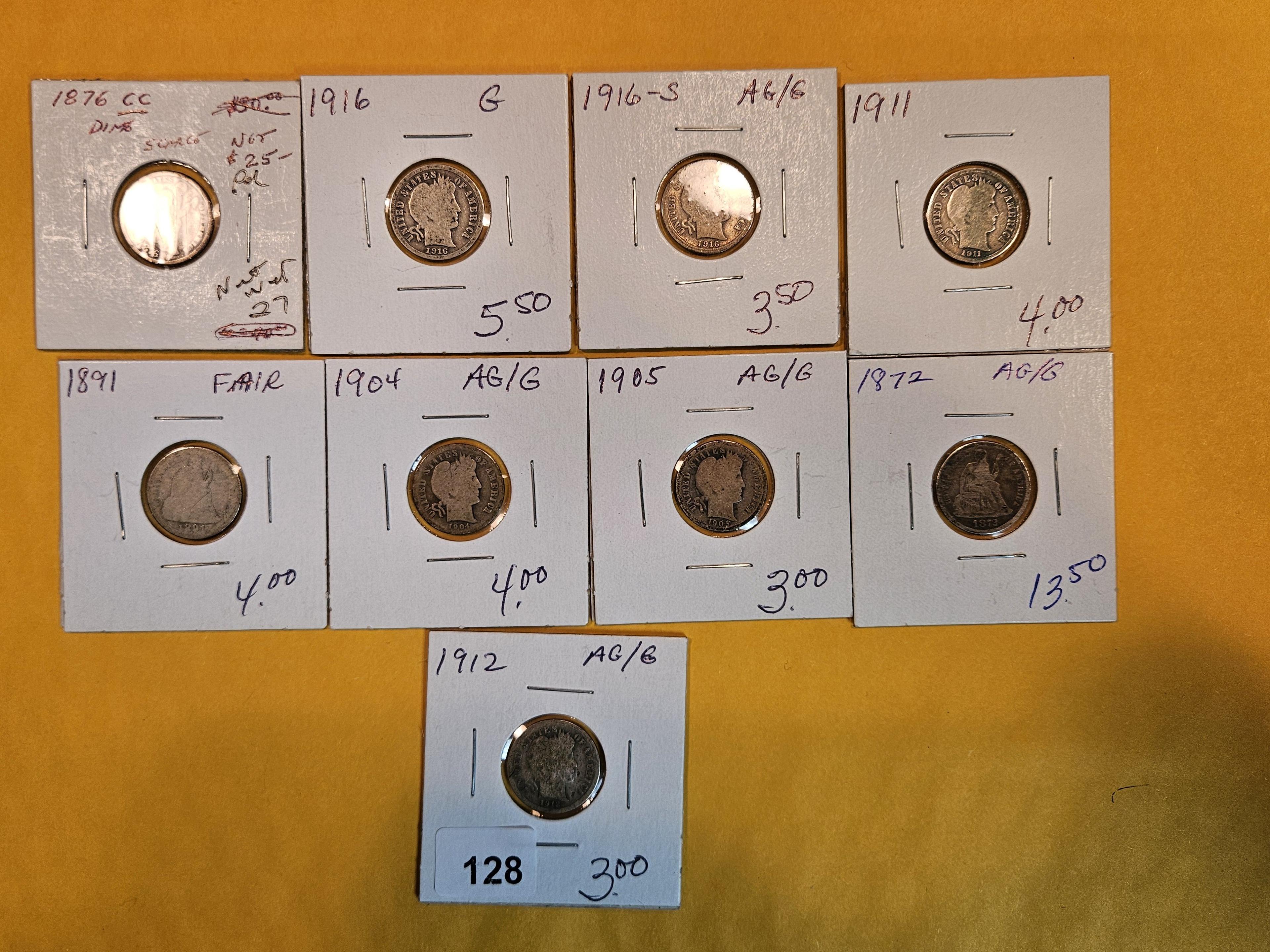 Nine fun mixed silver Dimes