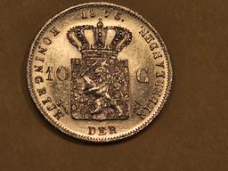GOLD! 1875 Netherlands gold 10 gulden in Choice Brilliant Uncirculated