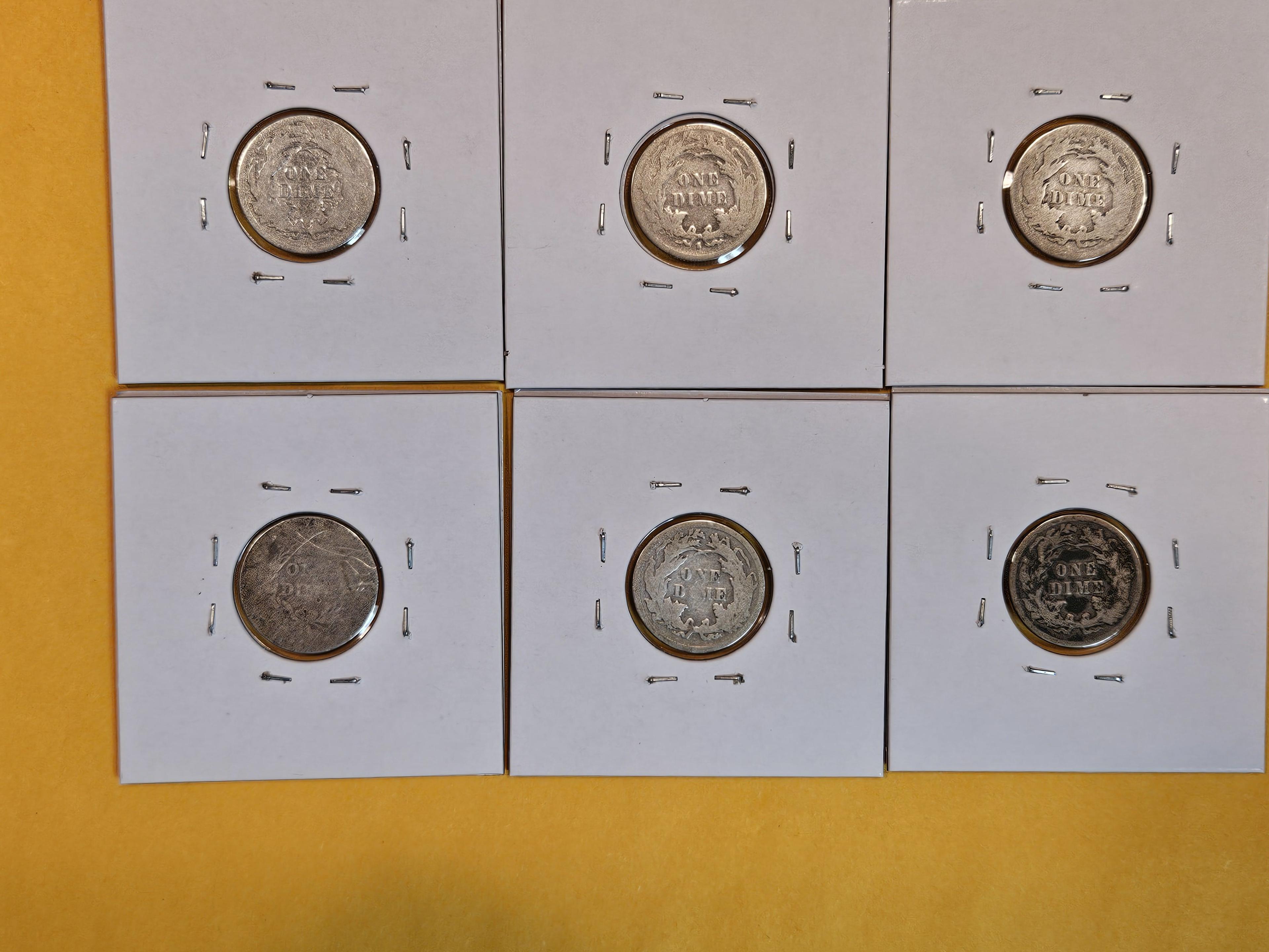 Six silver Seated Liberty Dimes