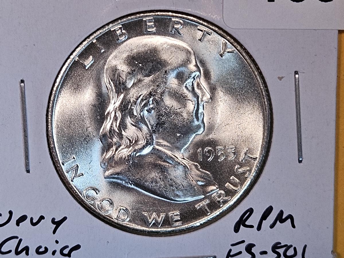 VARIETY! Very Choice Brilliant Uncirculated 1953-S/S Franklin Half Dollar