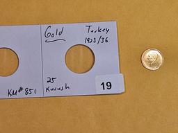 GOLD! Brilliant 1923-36 Turkey 25 kurush