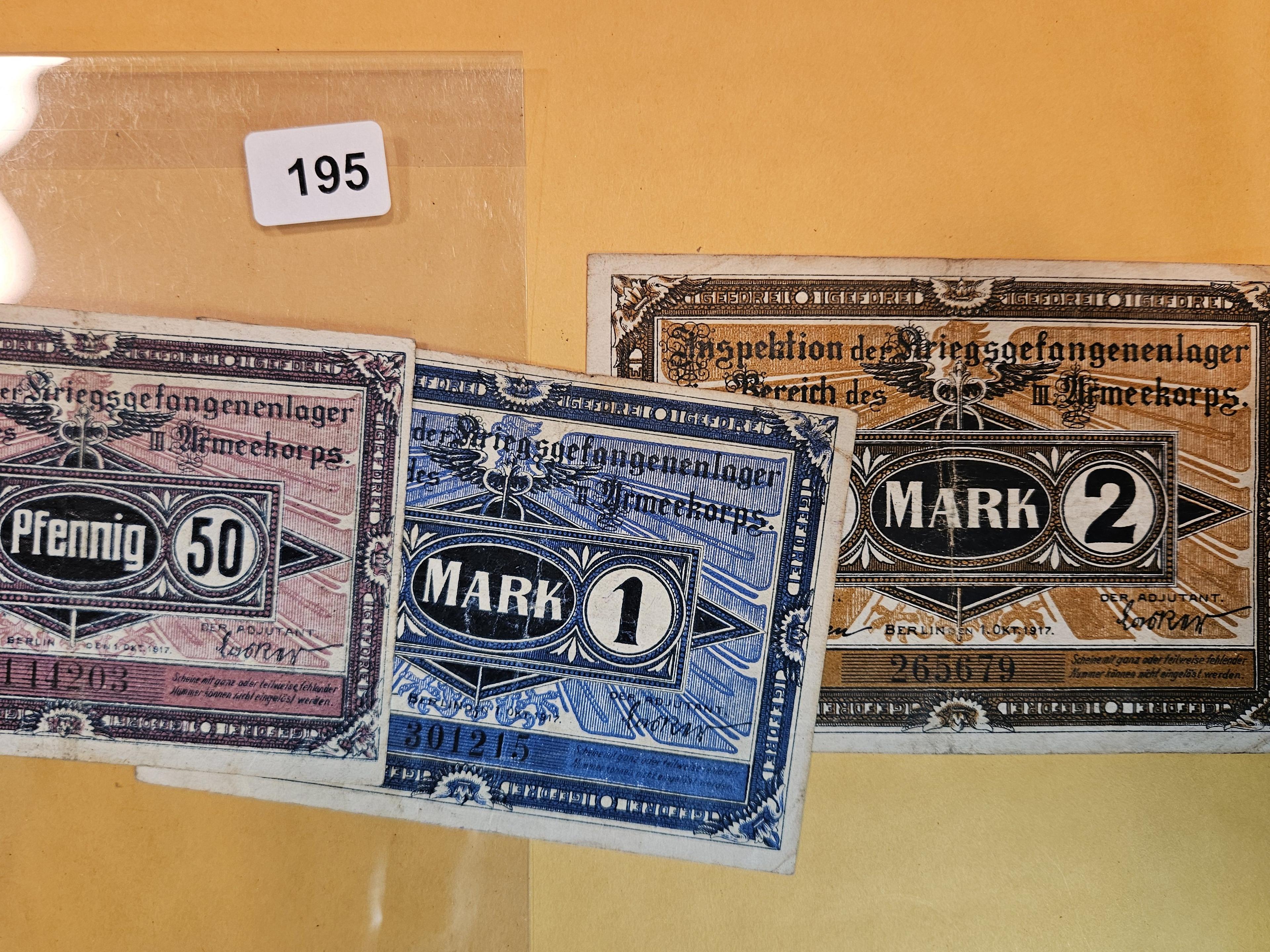 Five Prisoner-Of-War World War I Currency pieces