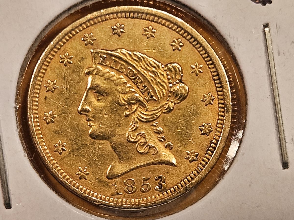 * GOLD! Better Date 1853 Liberty Head $2.5 Dollar in Brilliant About Uncirculated