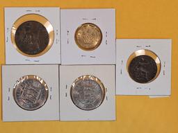 Five mixed World Coins