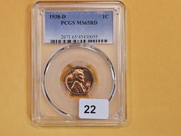 GEM! PCGS 1938-D Wheat cent in Mint State 65 RED