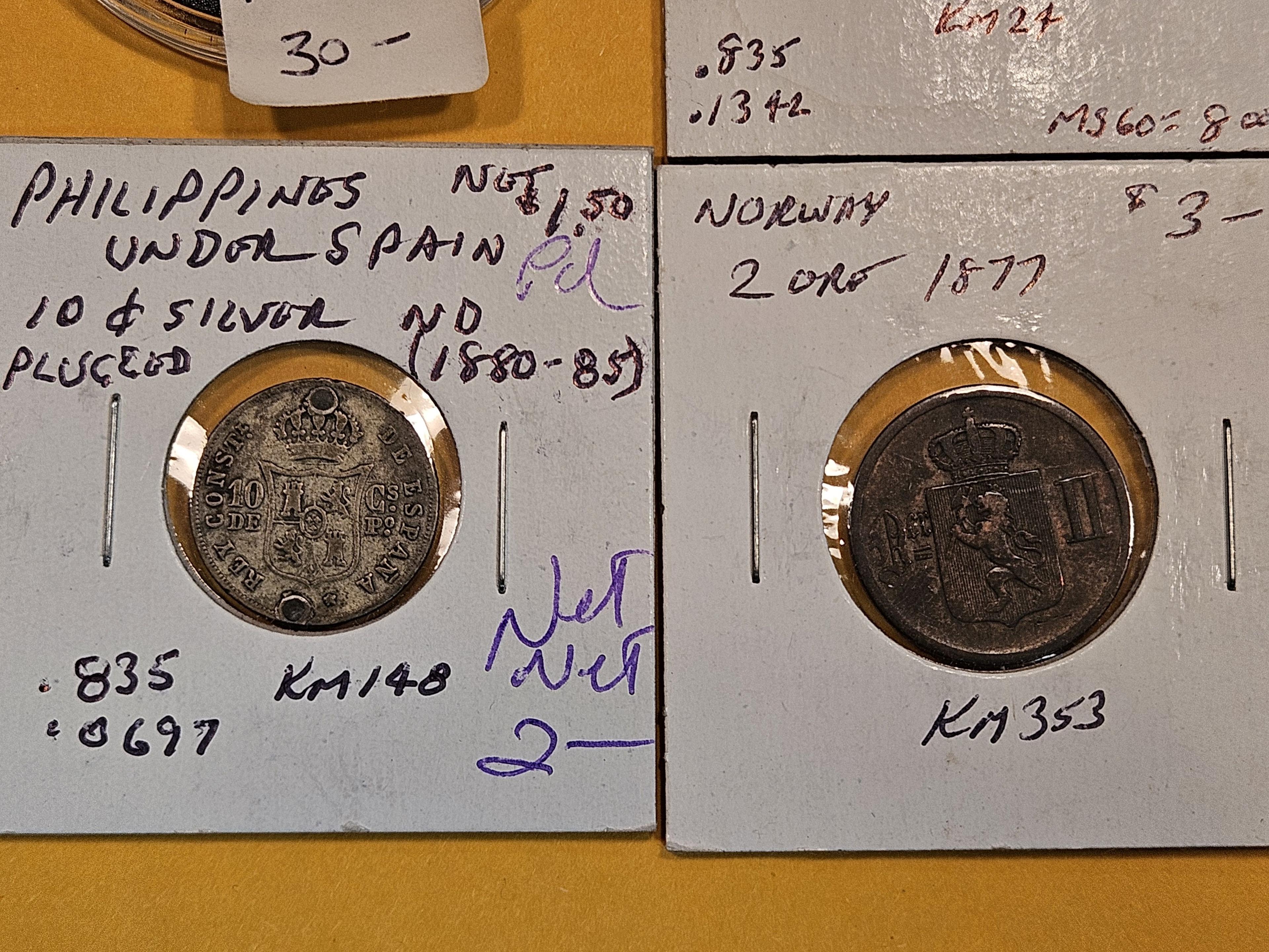 Five mixed World Coins