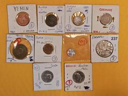 Ten mixed World coins