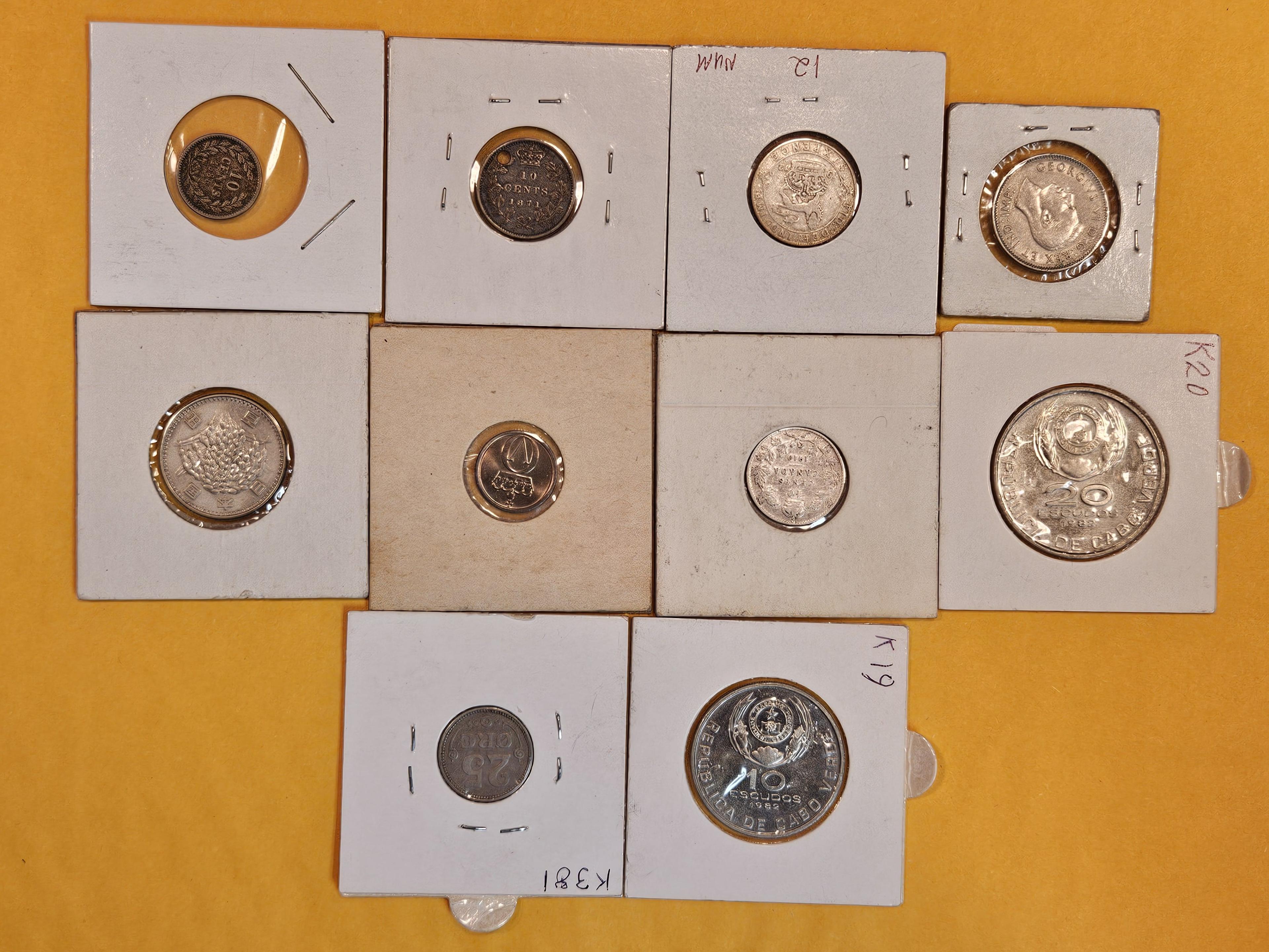 Ten mixed World coins