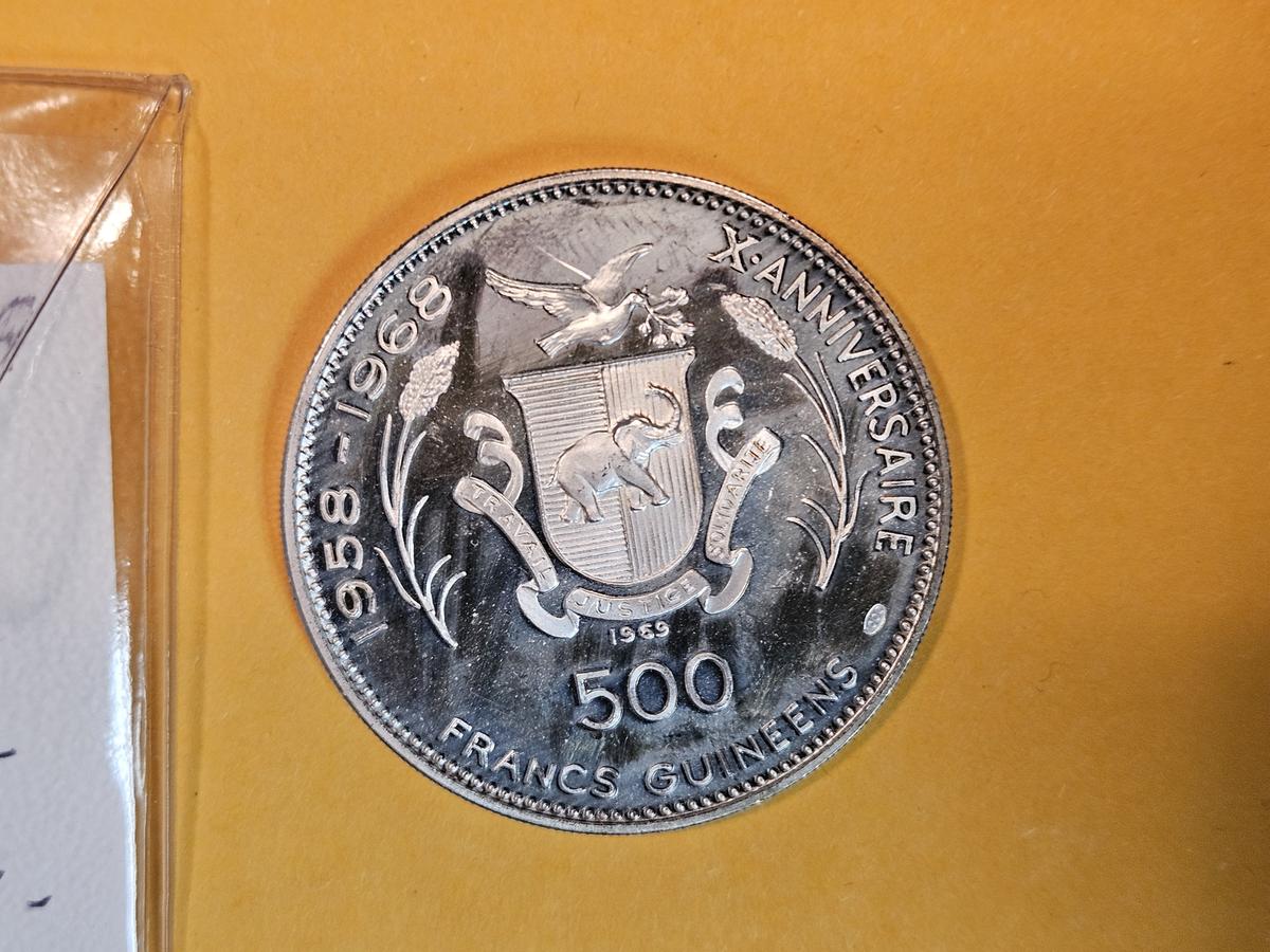 1969 GEM Proof Guinea silver 500 francs