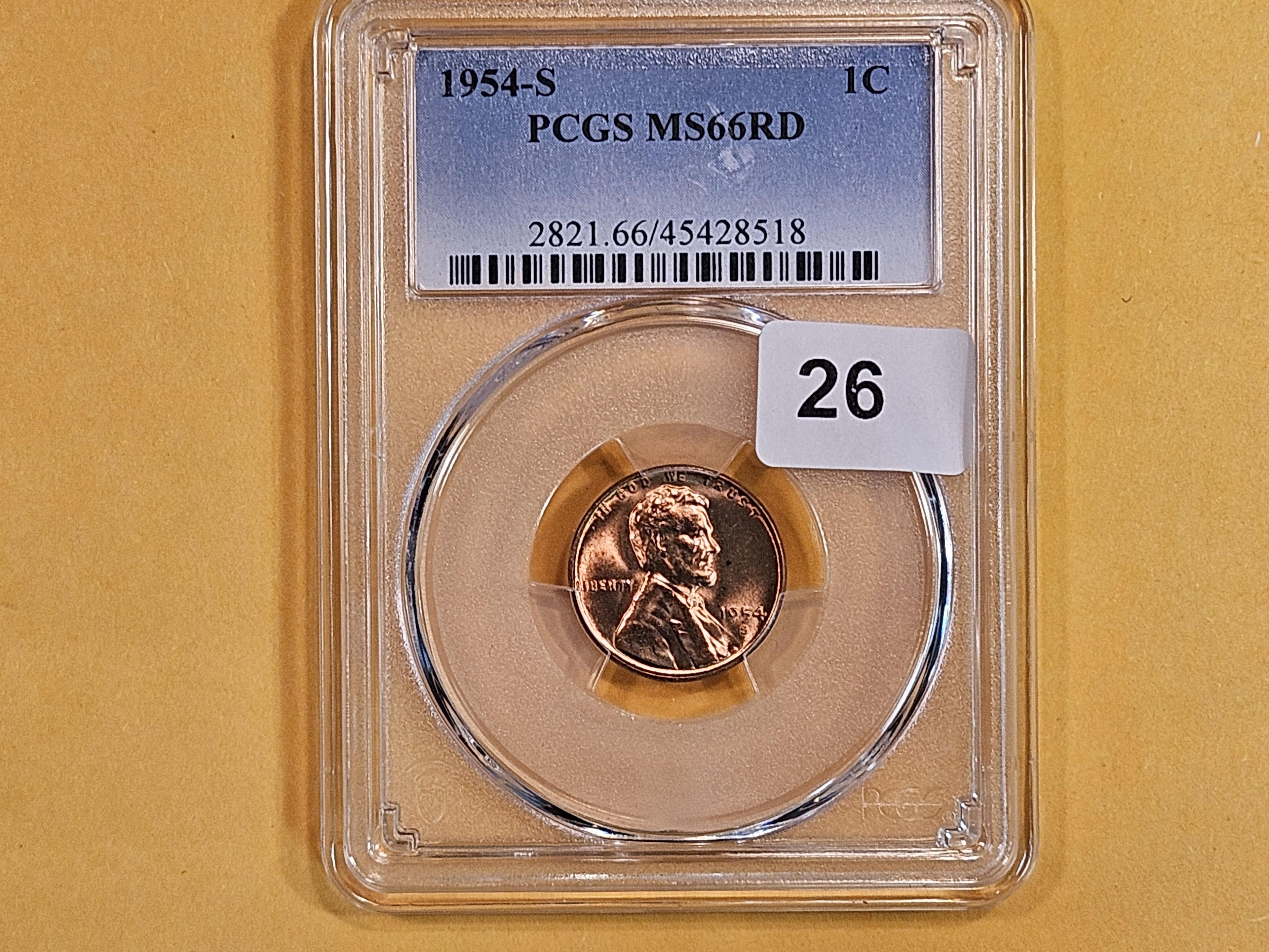 GEM! PCGS 1954-S Wheat cent in Mint State 66 RED