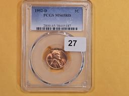 GEM! PCGS 1952-D Wheat cent in Mint State 65 RED