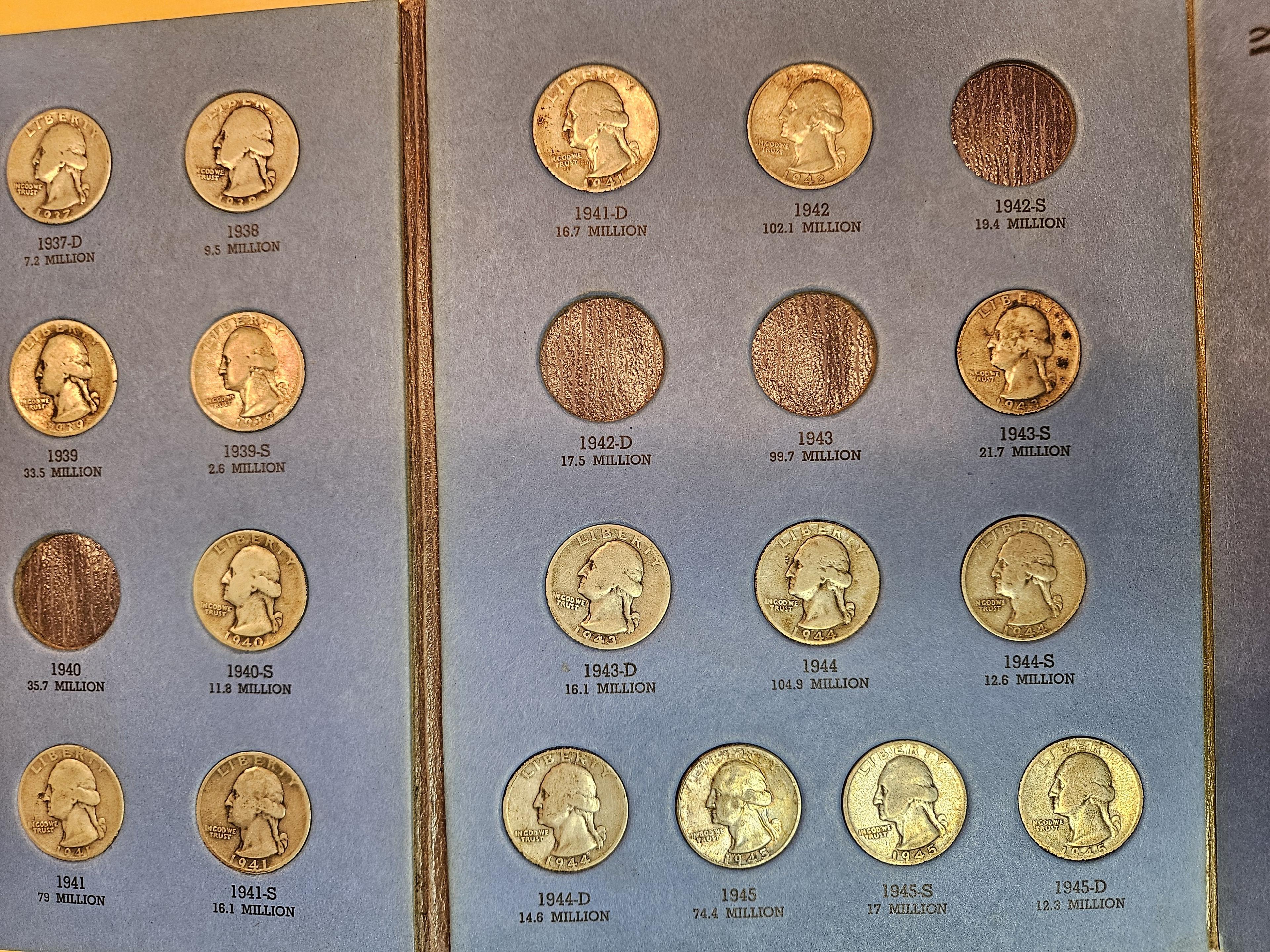 Partially complete Whitman album of silver Washington Quarters