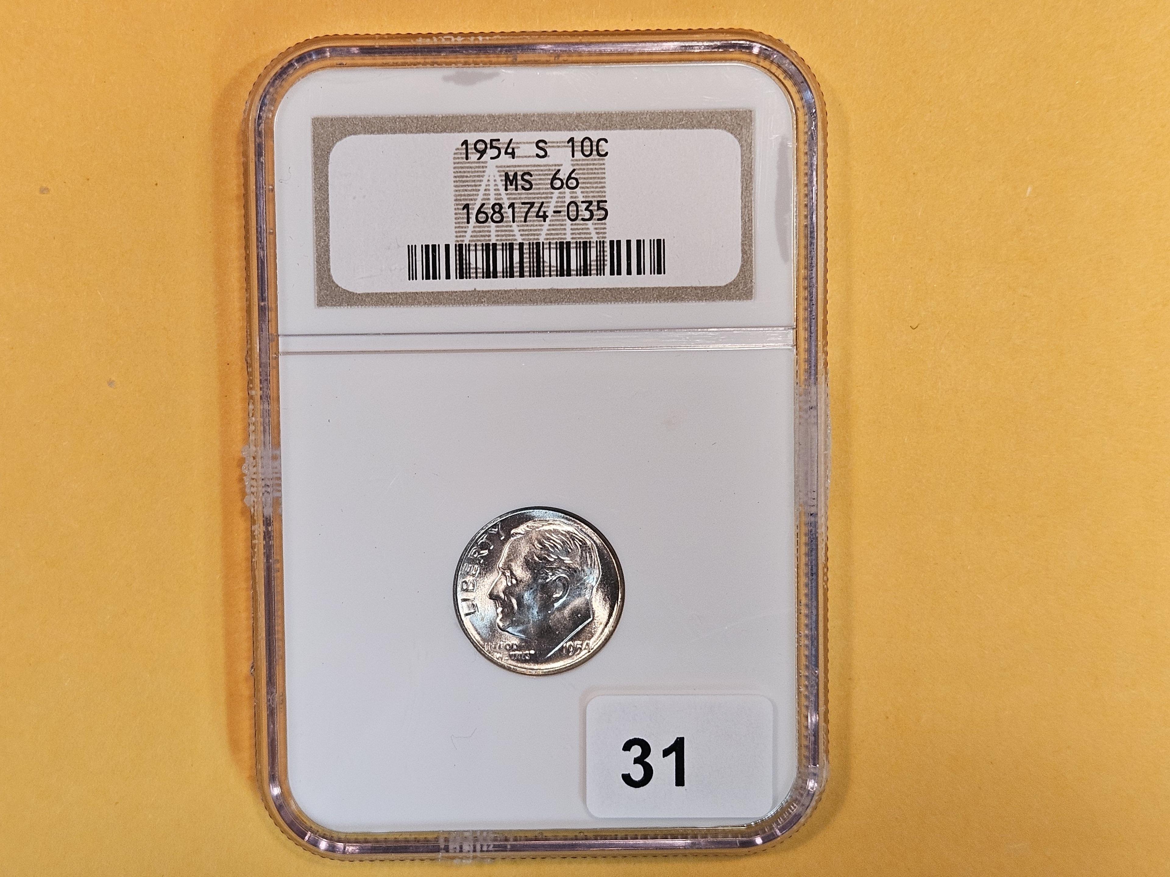 GEM! NGC 1954-S Roosevelt Dime in Mint State 66