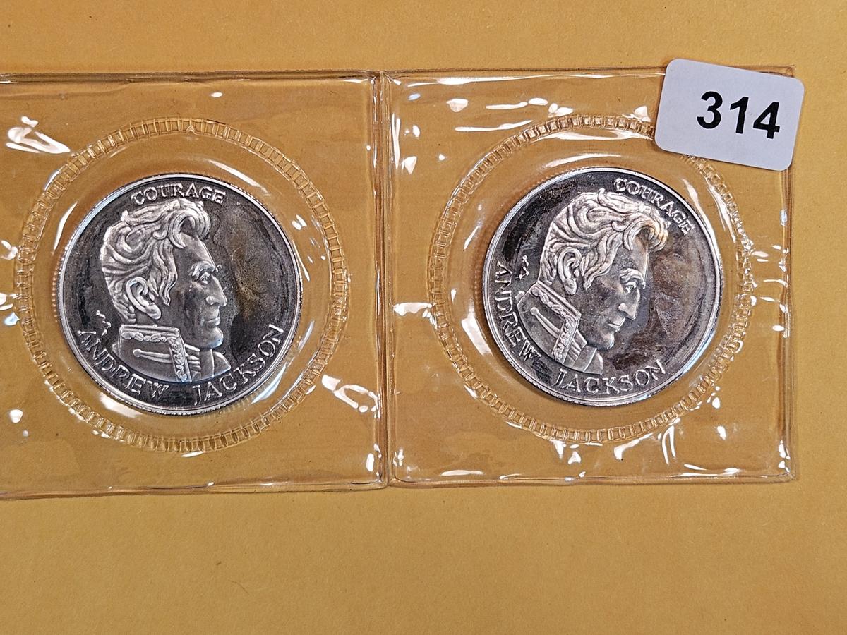 Two Andrew Jackson Silver art rounds