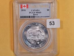 GEM! PCGS 2016 Canada silver Eight Dollars in Mint State 69