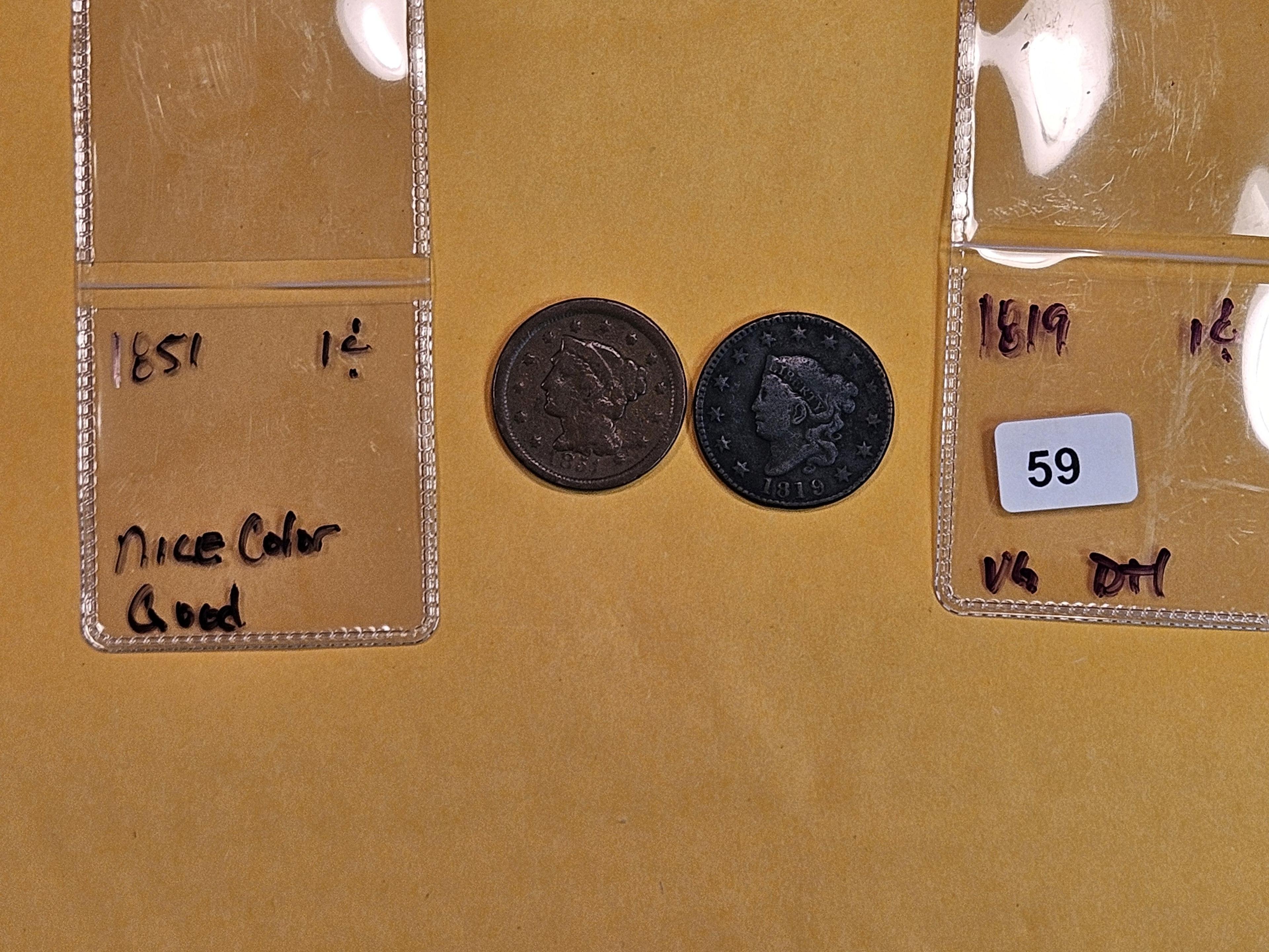 1851 and 1819 Large Cents