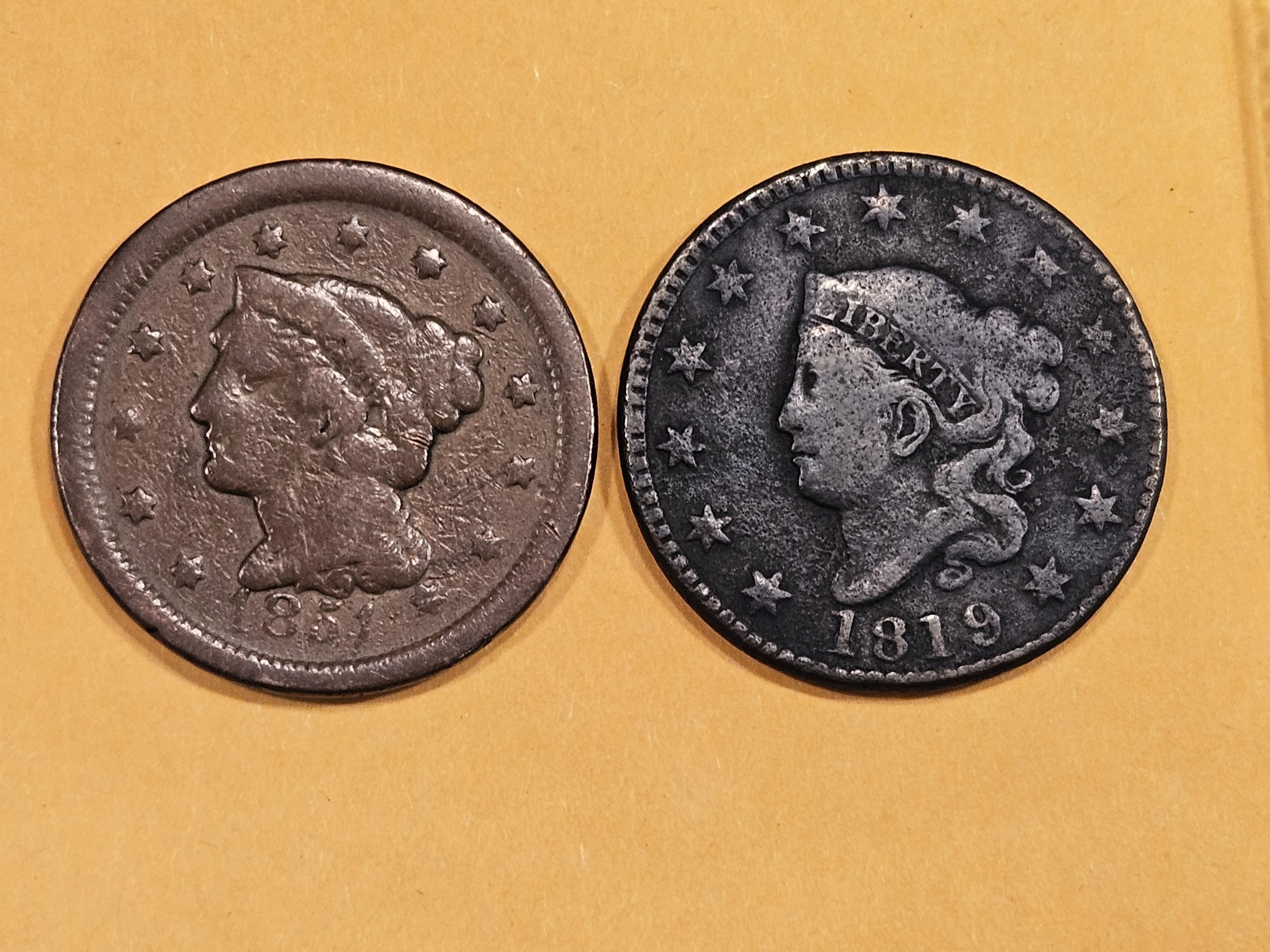 1851 and 1819 Large Cents