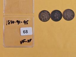 Three Indian Cents in VF to Extra Fine