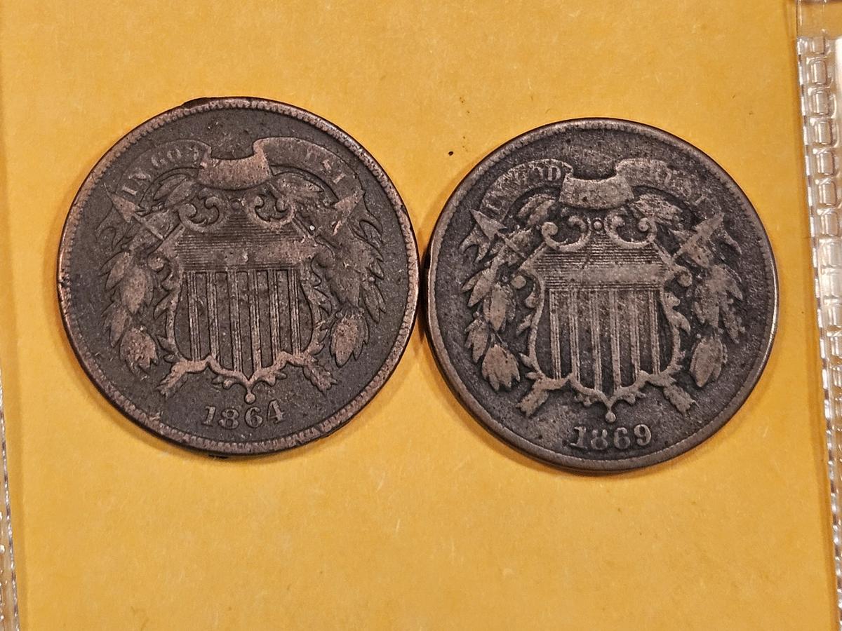 1864 and 1869 Two Cent pieces