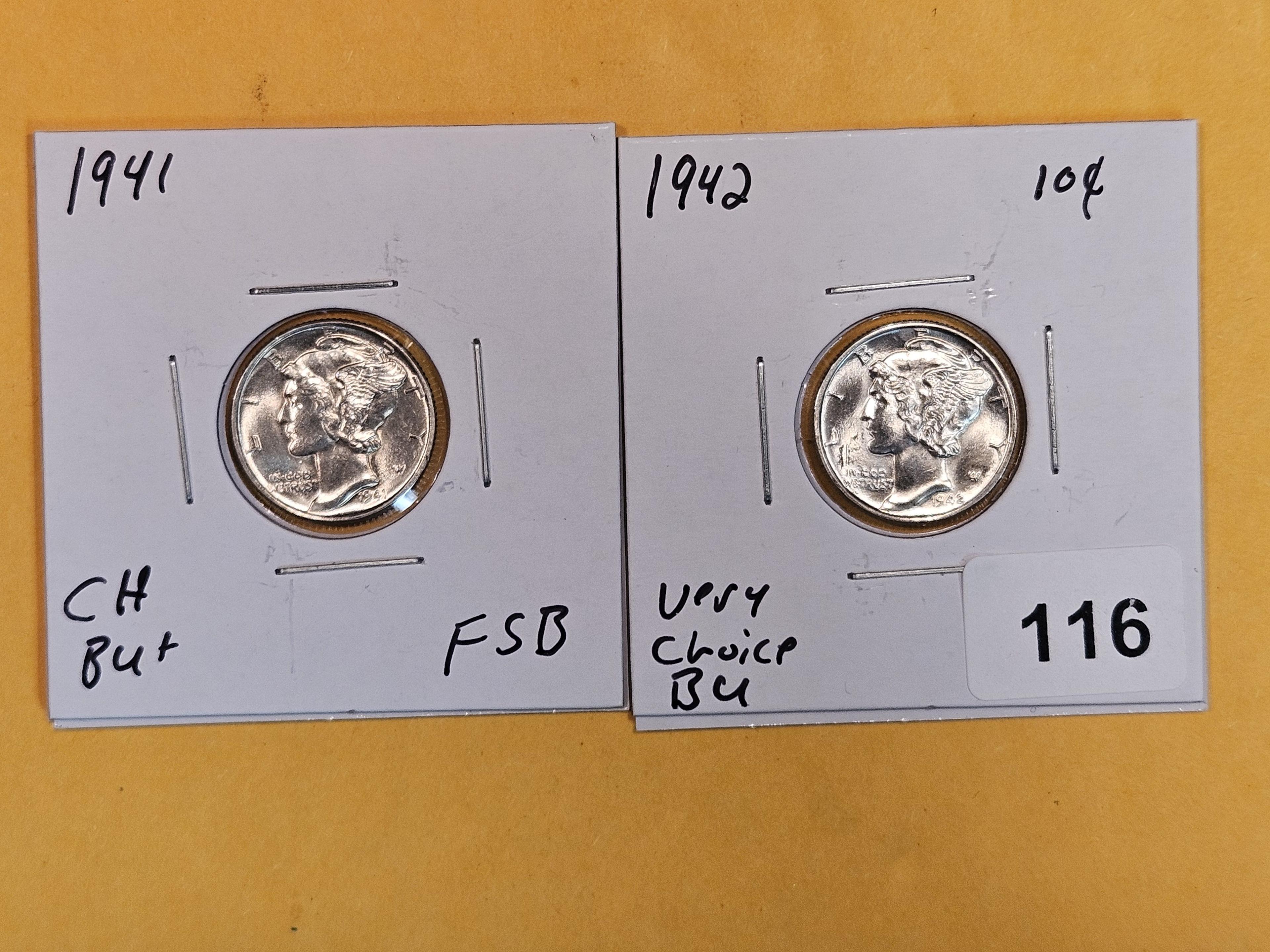 1941 and 1942 silver Mercury Dimes
