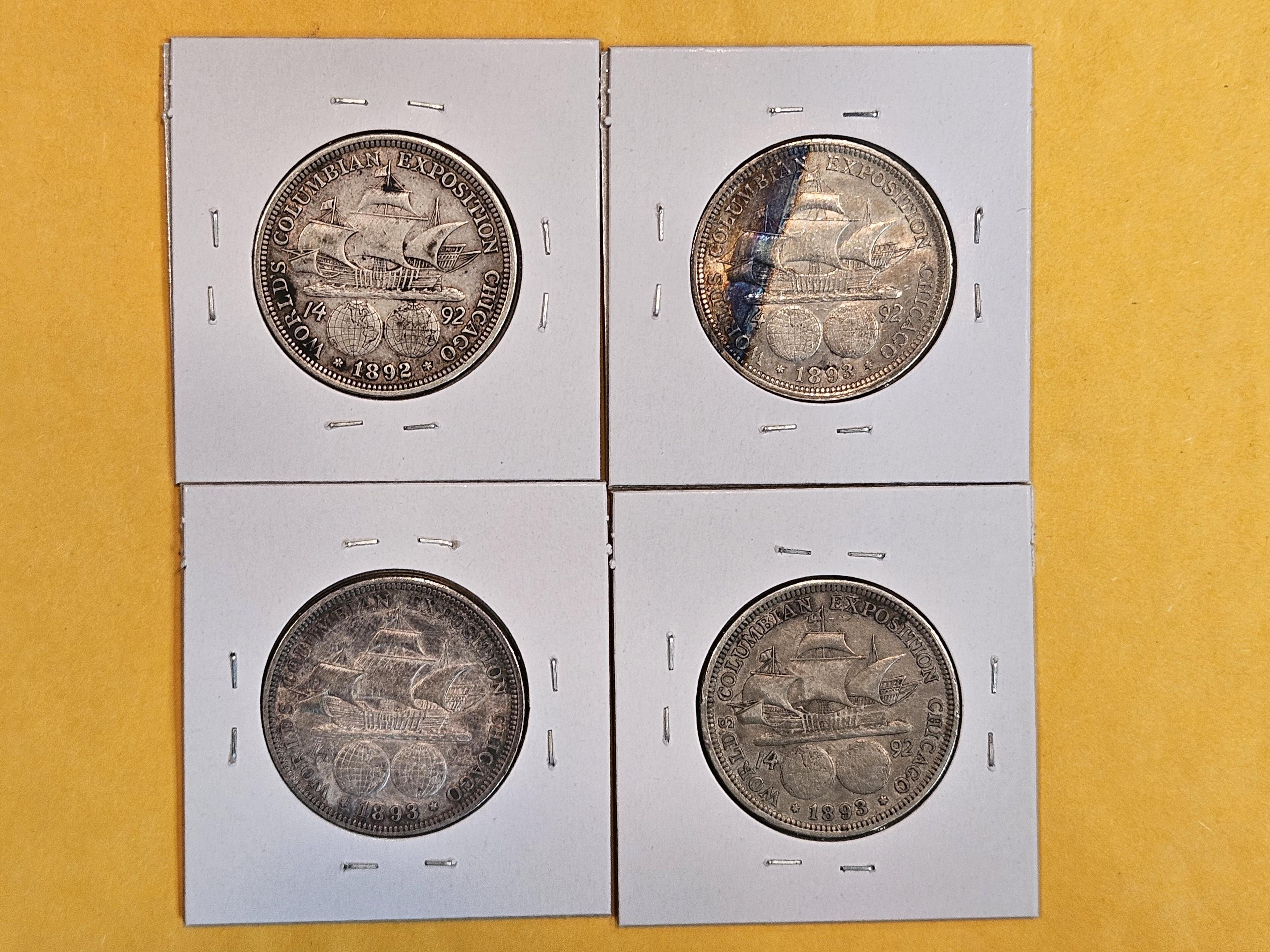 Four 1892 and 1893 Columbian Commemorative Half Dollars