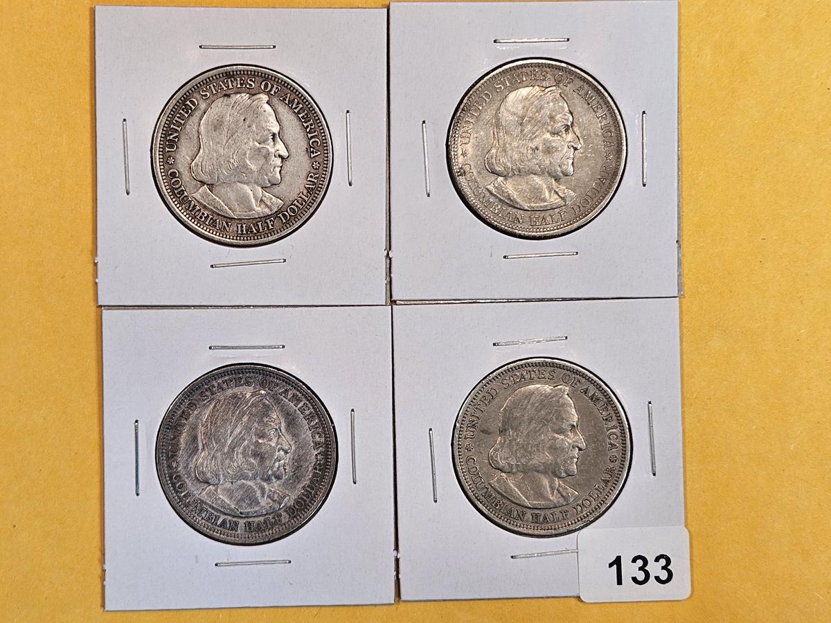 Four 1892 and 1893 Columbian Commemorative Half Dollars