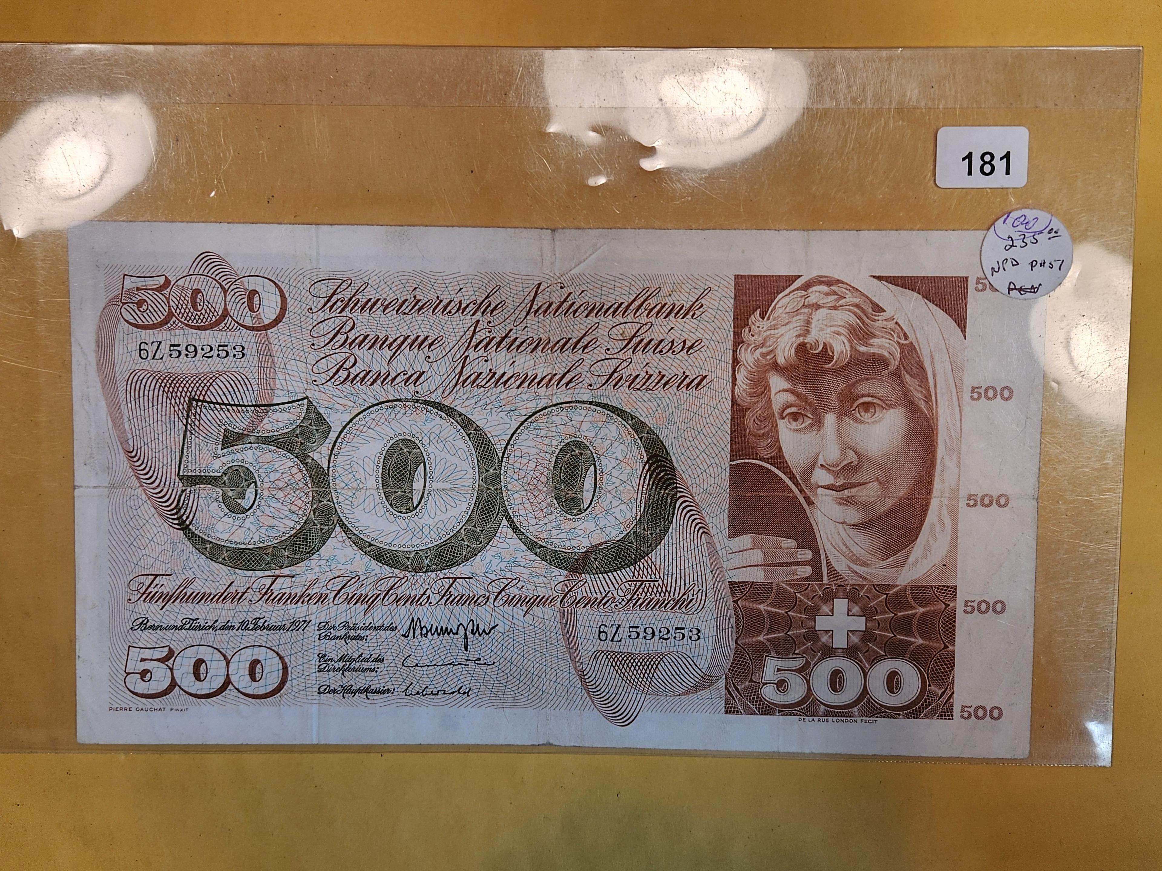 * Scarcer 1971 Switzerland 500 francs
