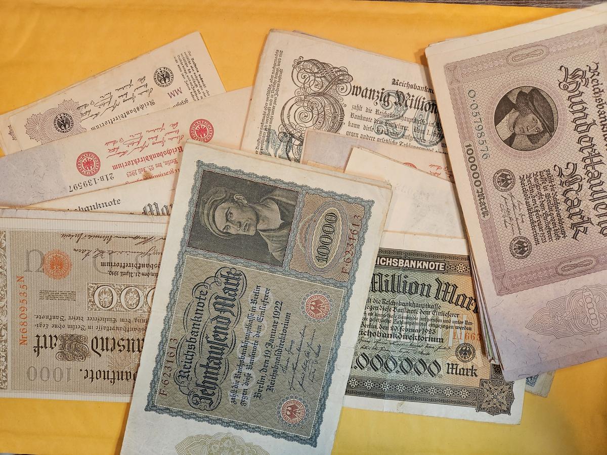 About thirty-five (35) pieces of German inflation currency