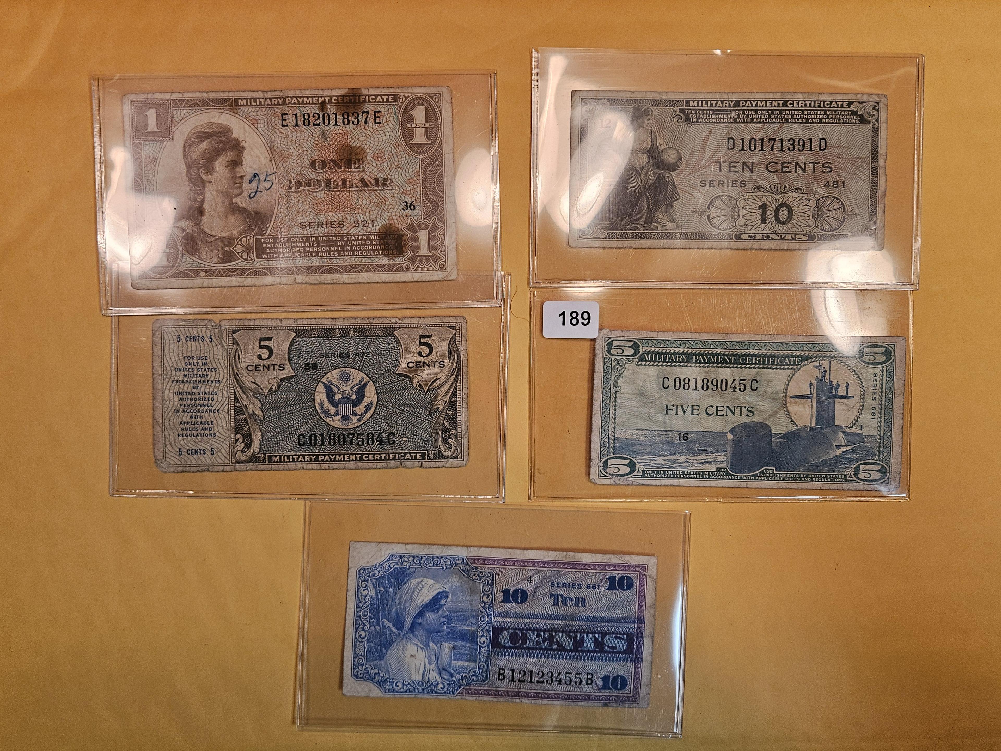 Five more vintage Military Payment Certificates