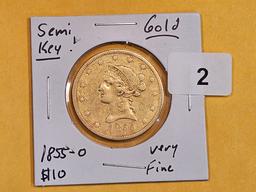 ** Semi-Key GOLD! 1855-O Liberty Head Gold Ten Dollars