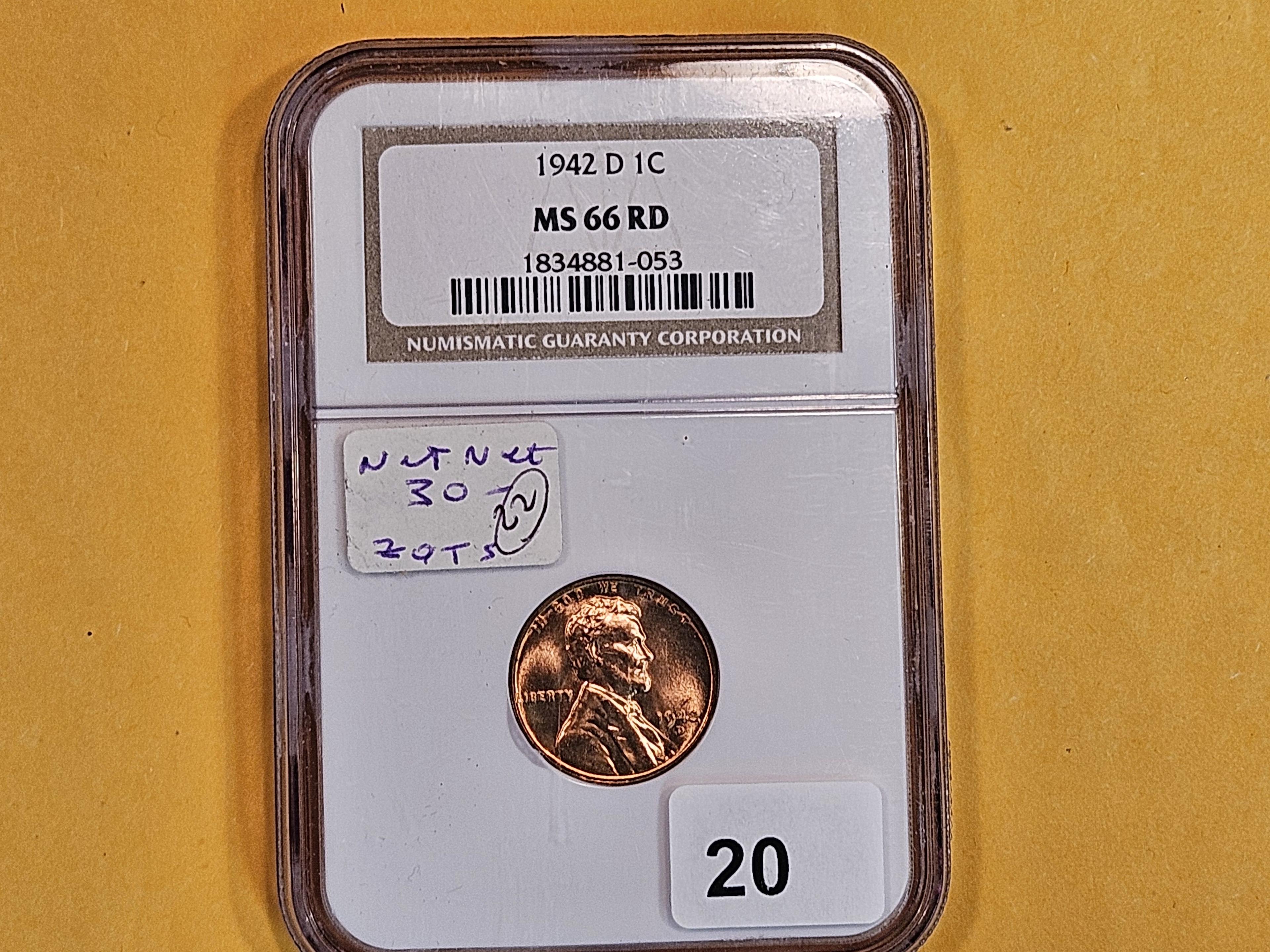 GEM! NGC 1942-D Wheat cent in Mint State 66 RED