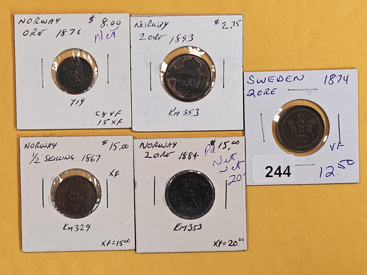 Five Scandinavian coins