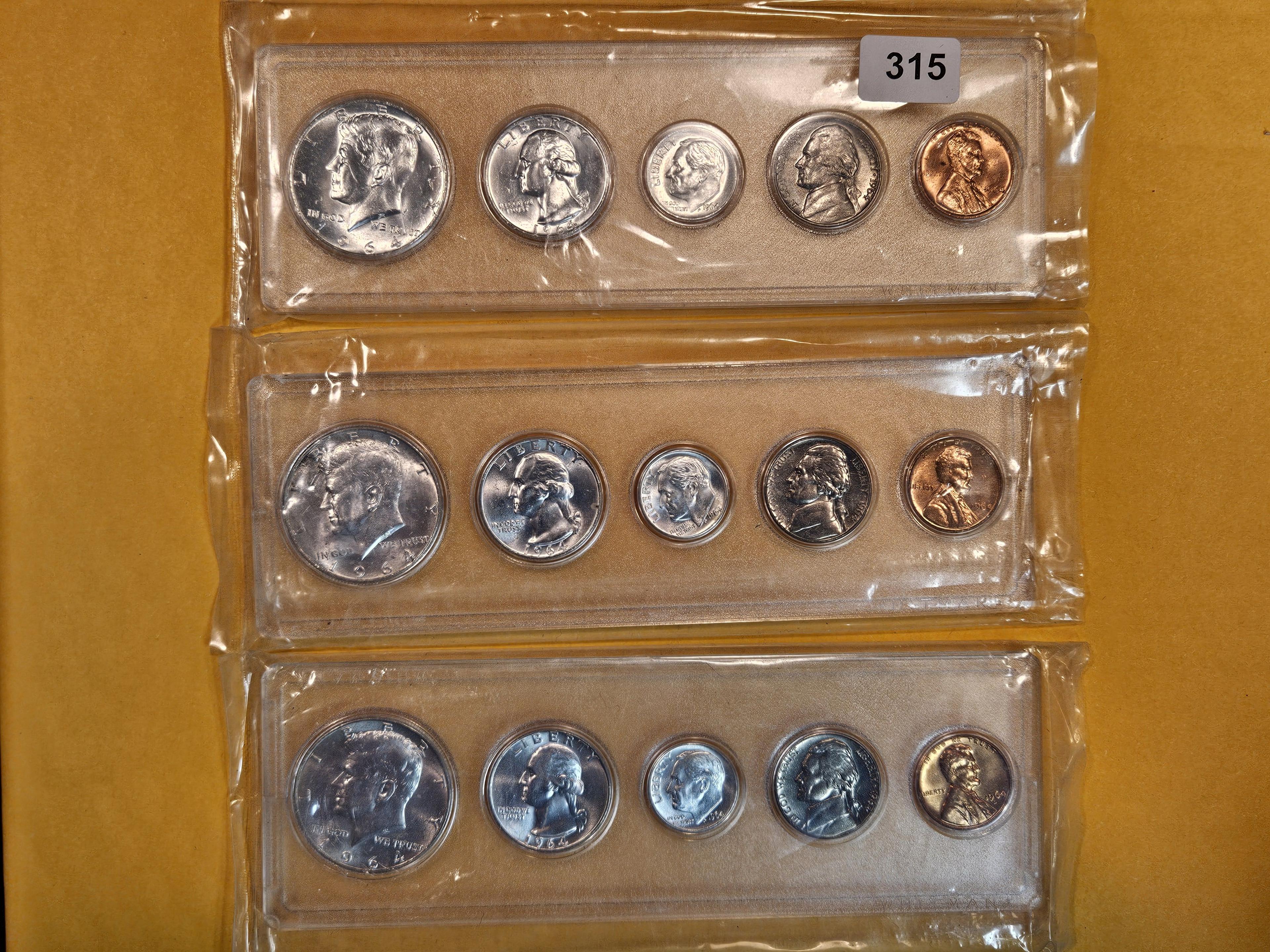 Three 1964 P & D Silver Mint Sets