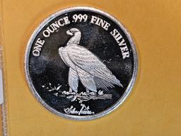 One Troy ounce .999 fine proof silver art round