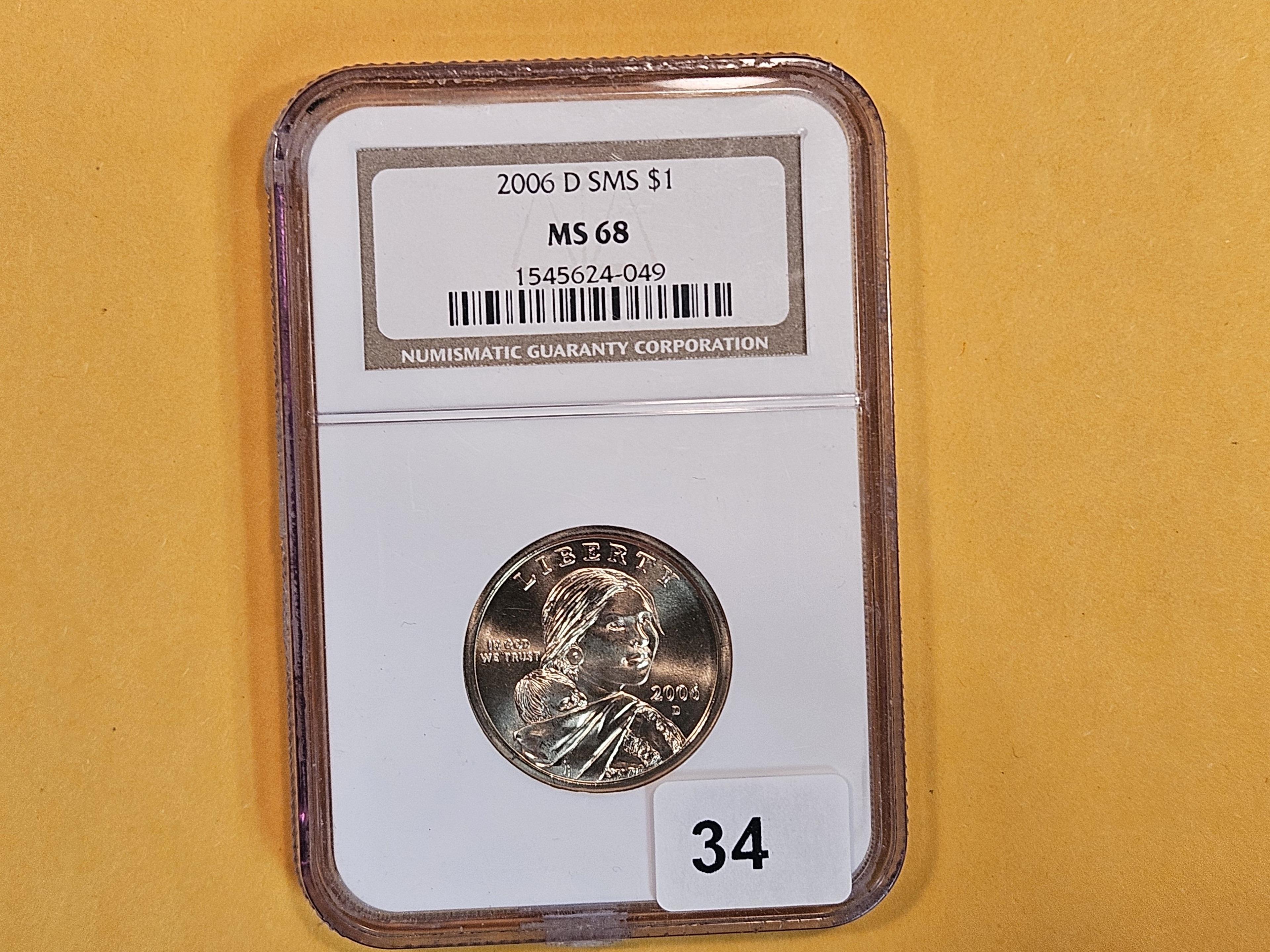 Superb GEM! NGC 2006-D SMS Sacagawea Dollar in Mint State 68