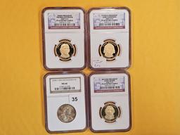 Four NGC-graded proof and GEM modern Dollars