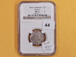 NGC 1862-A German States Prussia silver 1/6 Thaler in Mint State 61