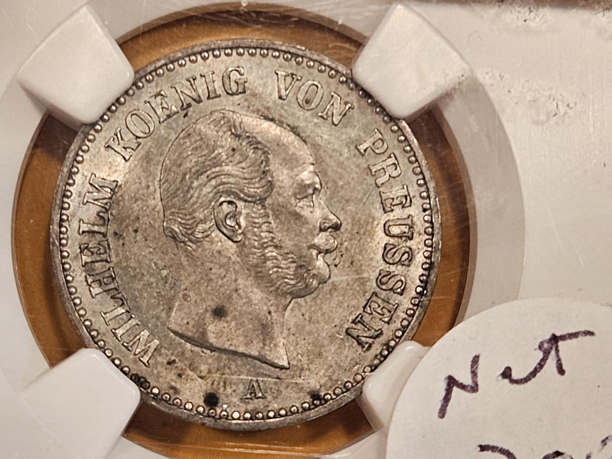 NGC 1862-A German States Prussia silver 1/6 Thaler in Mint State 61