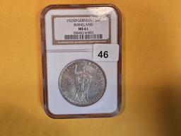 NGC 1925-D Germany silver 5 Marks in Mint State 61