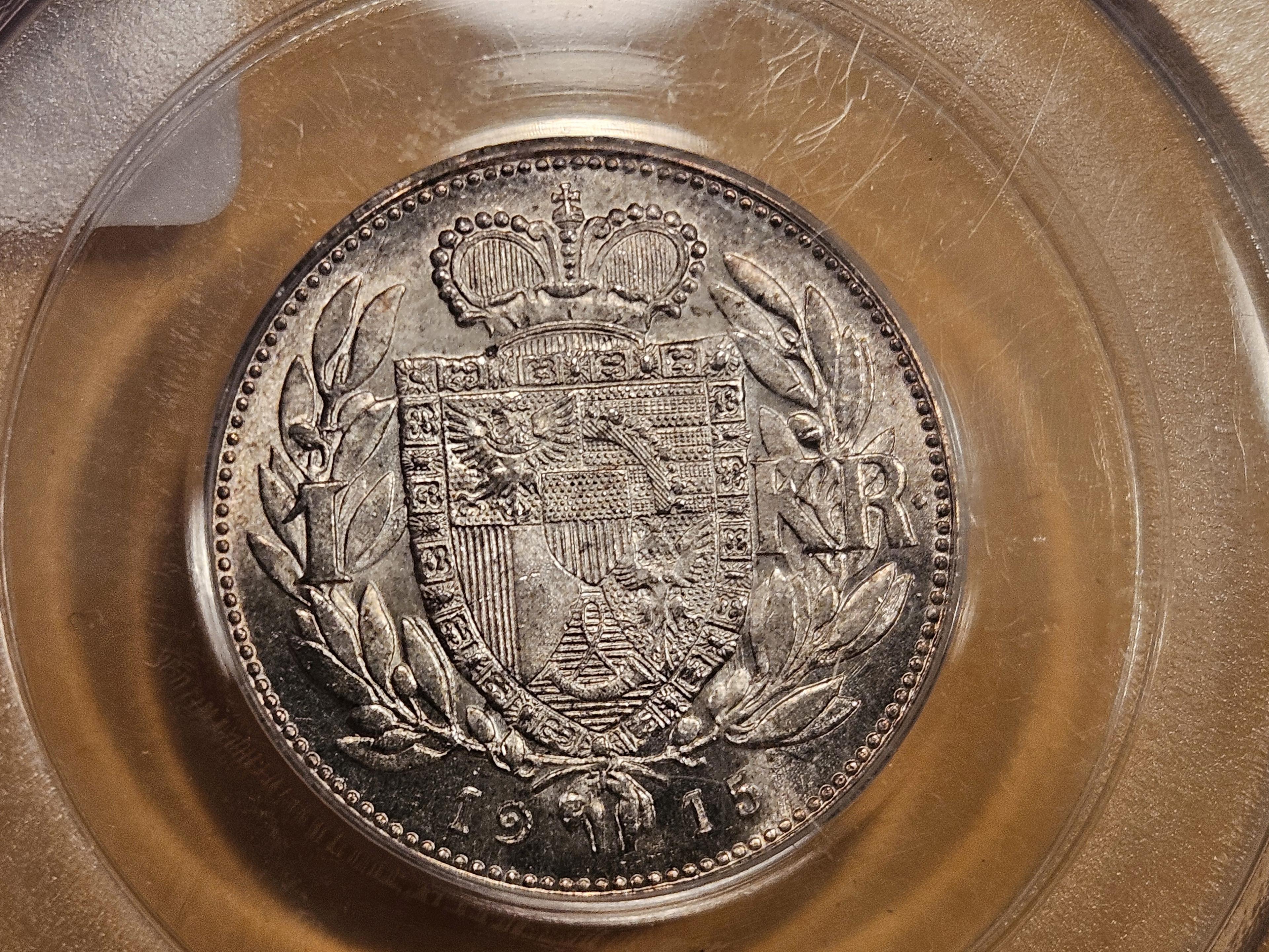 OGH! PCGS 1915 Lichtenstein silver krone in GEM Mint State 65