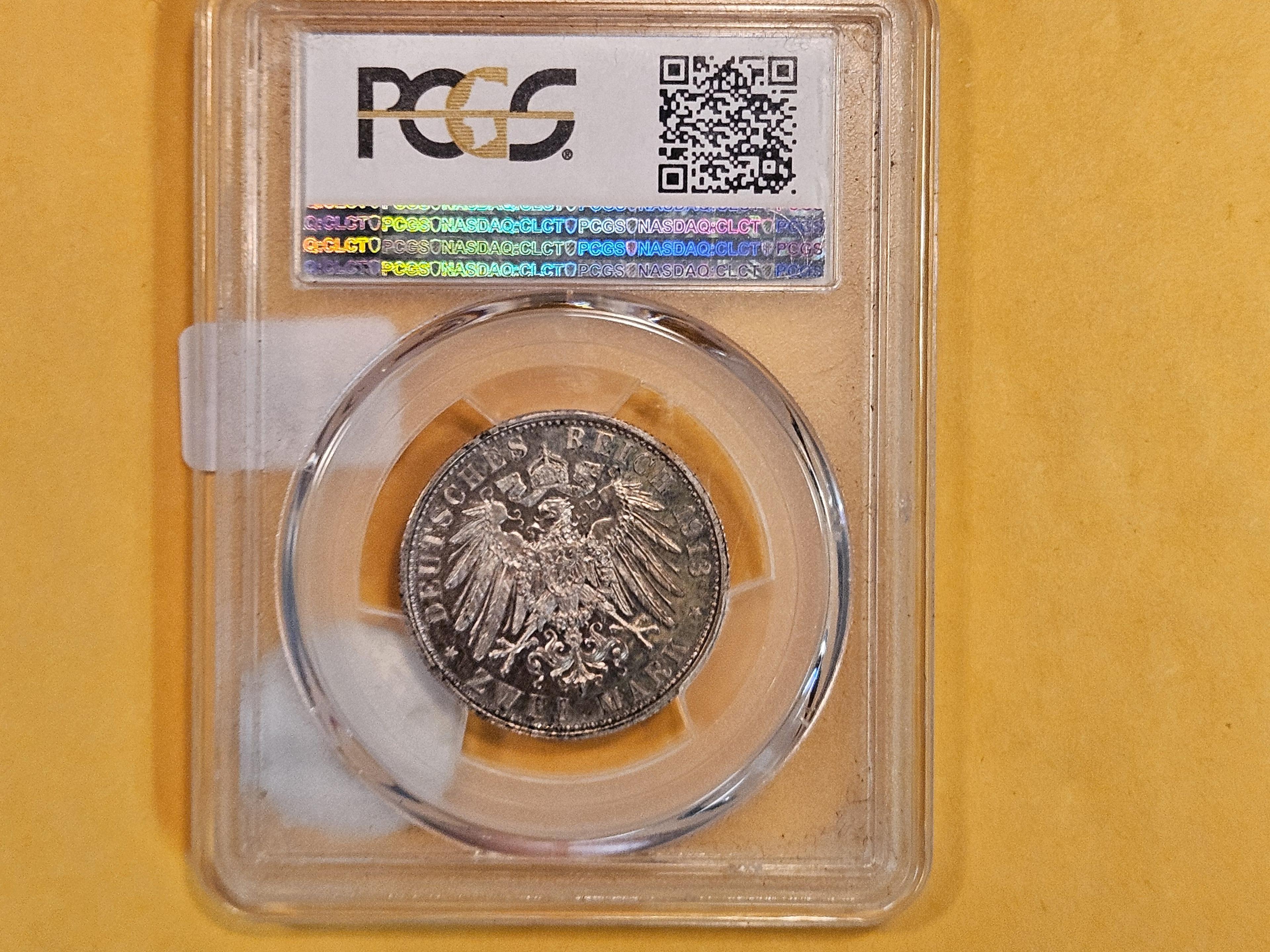 PCGS 1913-A German States Prussia silver 2 Marks in Proof 63