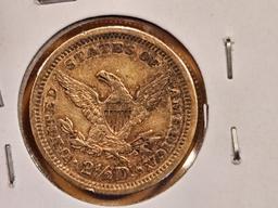 GOLD! KEY VARIETY! 1861/1861 Gold Liberty Head $2.5 Dollars in About Uncirculated