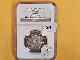 NGC 1907-D German States Bavaria silver 2 marks in Mint State 63