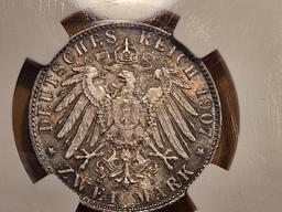NGC 1907-D German States Bavaria silver 2 marks in Mint State 63