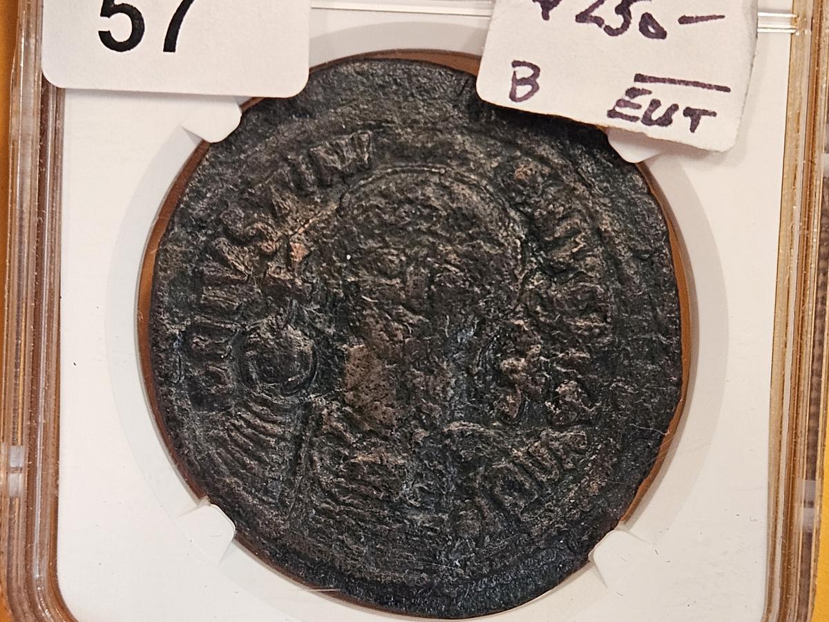 ANCIENT! NGC Justinian I, AD 527-565 BYZANTINE EMPIRE AE Follis-40 Nummi