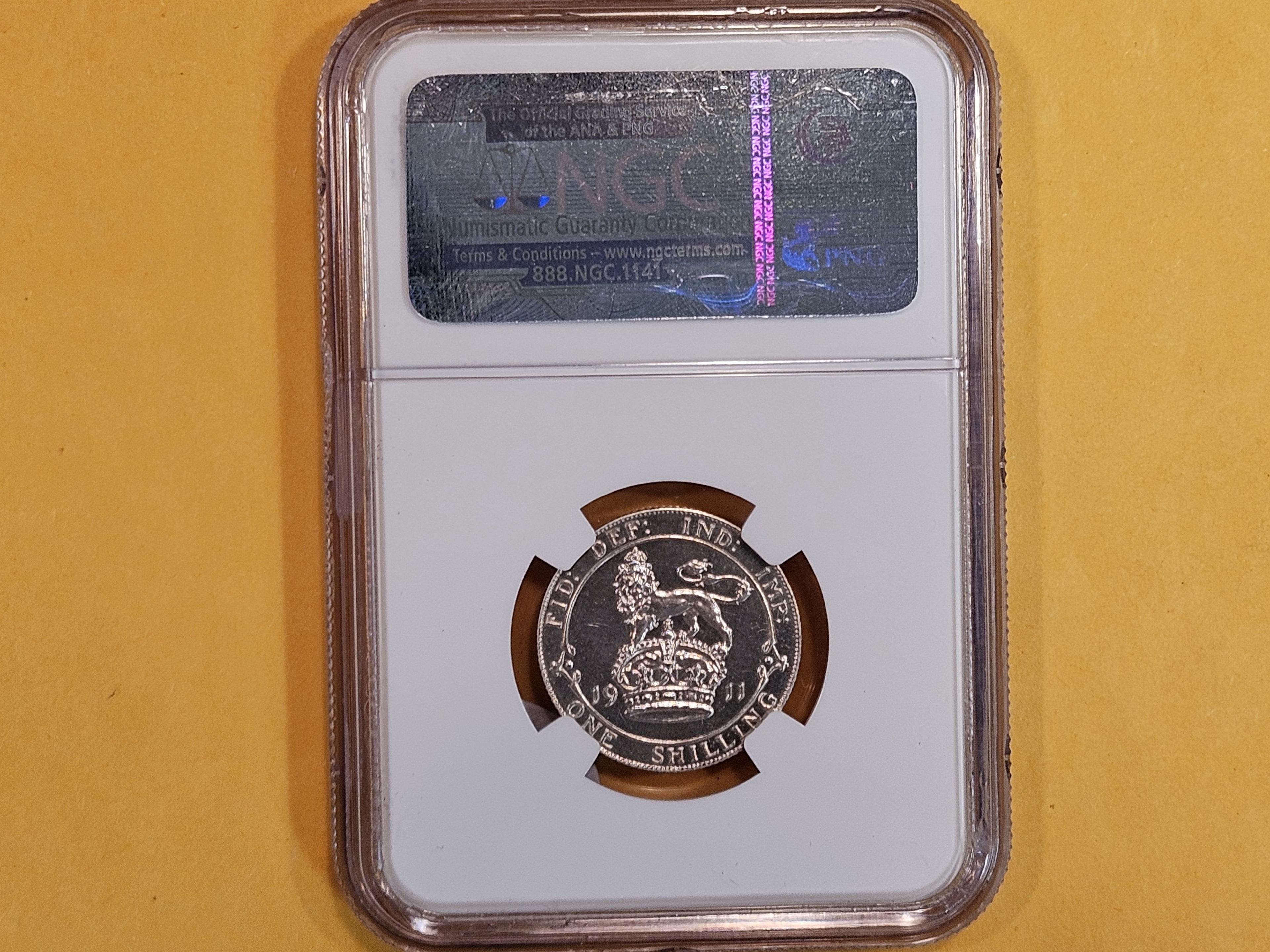 NGC 1911 Great Britain silver shilling in Proof 64