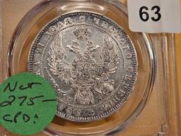 PCGS 1844 Russia Rouble in Brilliant About Uncirculated - details
