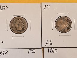 Six early Indian and Flying Eagle Cents