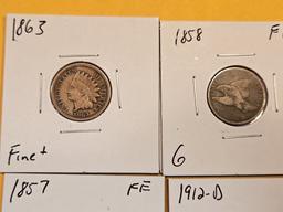 Six mixed Small cents in Good through Extra Fine - Details